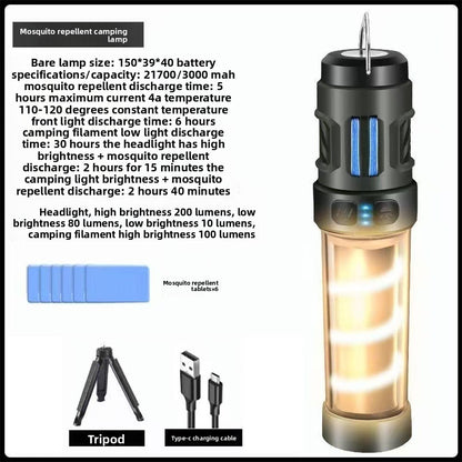 Outdoor Portable Camping Light LED Multi-Function Mosquito Repellent Camping Lantern Type-C Charging Portable Magnetic Suction Tripod Tent Ambience Light