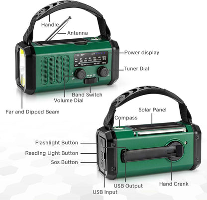 10,000mAh Emergency Crank & Solar Weather Radio