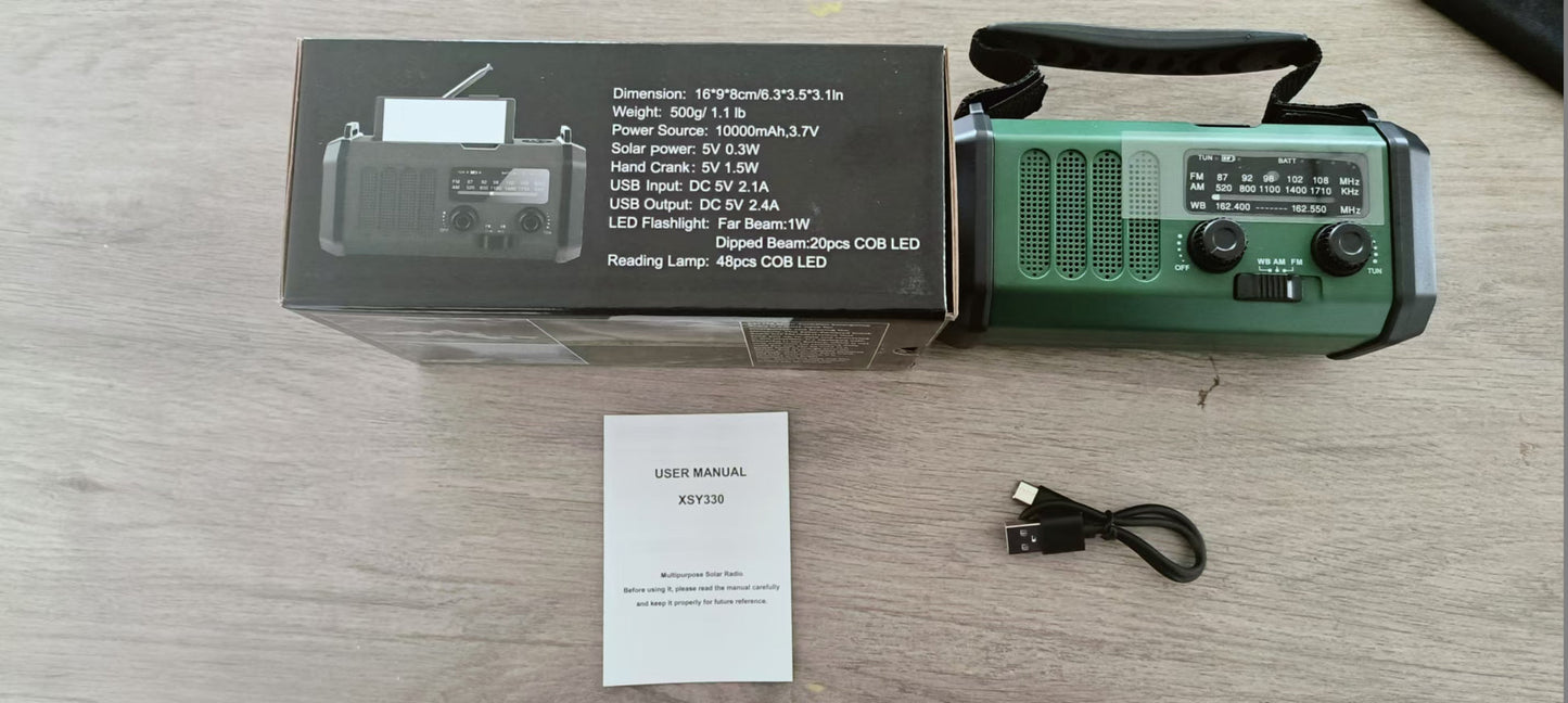 10,000mAh Emergency Crank & Solar Weather Radio